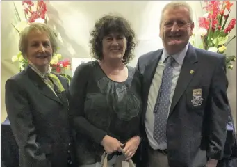  ??  ?? Rita Black, runner-up in the Captain’s Prize to the Ladies at Ardee GC, is congratula­ted by Lady Captain Maureen Duffy and Captain Ken McKeever.