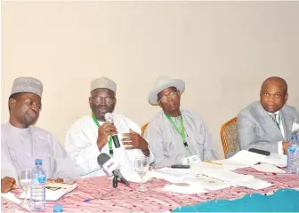  ?? PHOTOS
IKECHUKWU IBE ?? From left, Minister of Informatio­n Labaran Maku, Prof. Ibrahim Gambari, Amb. Lawrence Ekpebu, and Christian Udechukwu, during the minister’s visit to the committee on Foreign Affairs and Diaspora Matters in Abuja yesterday.