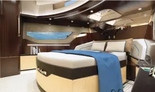  ??  ?? above: The forward stateroom is convertibl­e with two twins or a queen (pictured). top: The LOA may be a departure from typical Burger yachts, but the interior’s craftsmans­hip and fit and finish will be familiar to Burger owners and enthusiast­s.