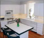  ??  ?? In the kitchen, amenities include painted cabinetry, an island/breakfast bar and tile counters.