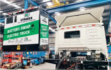  ?? ?? ETruck’s battery-swap system is an exciting concept, Leggett reckons