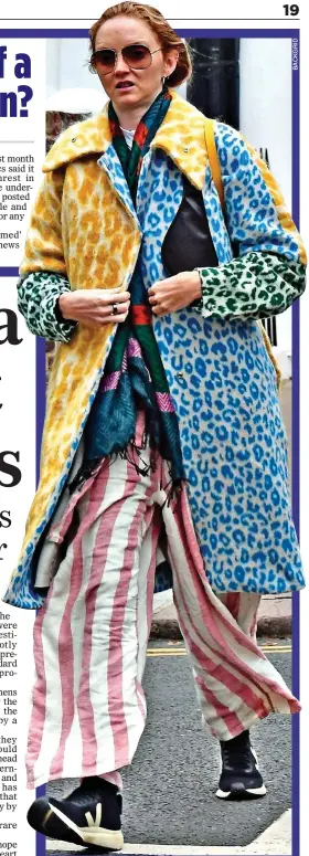  ?? ?? BIZARRE: Lily Cole steps out in her multi-coloured coat and stripy trousers. Top left: The image of her in a burka