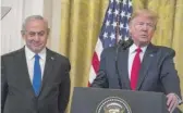  ?? SARAH SILBIGER/GETTY IMAGES ?? Israeli Prime Minister Benjamin Netanyahu and President Donald Trump speak at the White House on Tuesday.