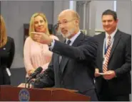  ?? GENE WALSH — DIGITAL FIRST MEDIA ?? Pennsylvan­ia Gov. Tom Wolf speaks on standardiz­ed PSSA testing reductions during visits to Colonial Middle School in Plymouth on Wednesday.