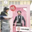  ??  ?? A MAN poses in a giant box during a protest against toymaker Mattel on Nov. 23 in Lausanne.