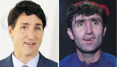  ?? WAKIL KOHSAR / LUDOVIC MARIN / AFP / GETTY IMAGES ?? Prime Minister Justin Trudeau, left, appears to have a northwest Asian doppelgang­er: Abdul Salam Maftoon, an Afghan singer and contestant on the popular television music competitio­n Afghan Star.