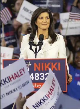 ?? MIC SMITH — THE ASSOCIATED PRESS ?? Republican Nikki Haley speaks to supporters during her speech Wednesday in Charleston, S.C., where she launched her 2024 presidenti­al campaign.