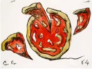  ??  ?? CLAES OLDENBURG FLYING PIZZA, from the portfolio New York Ten, 1964 COLOR LITHOGRAPH ON PAPER Smithsonia­n American Art Museum, Museum purchase. © 1964 Claes Oldenburg