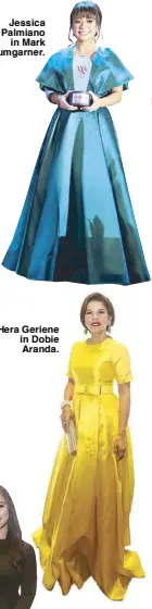  ??  ?? Jessica Palmiano in Mark Bumgarner. Hera Geriene in Dobie Aranda.