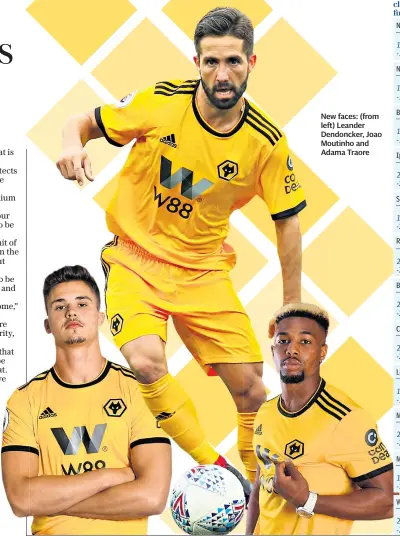  ??  ?? New faces: (from left) Leander Dendoncker, Joao Moutinho and Adama Traore