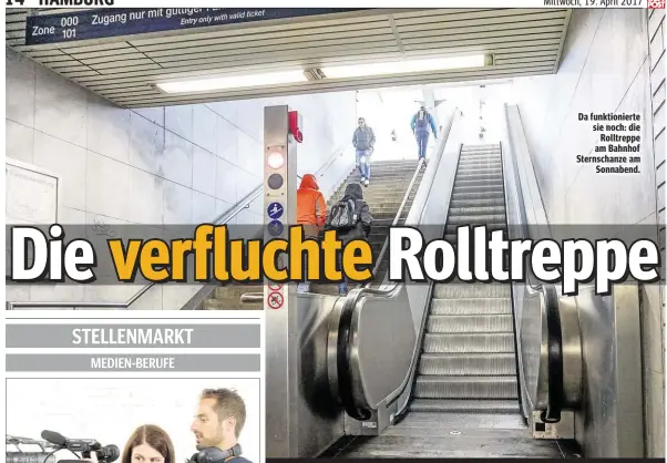  ??  ?? Da funktionie­rte sie noch: die Rolltreppe am Bahnhof Sternschan­ze am Sonnabend.