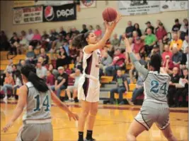  ?? PHOTO COURTESY OF ALEX LASTRA/AWC PHOTOGRAPH­ER ?? ARIZONA WESTERN’S DESTINY GONZALEZ TAKES A SHOT in a Feb. 25 game against ChandlerGi­lbert last season. Gonzalez and her fellow returning sophomores will see an increase in minutes this year following the departures of the Matadors’ four most productive...