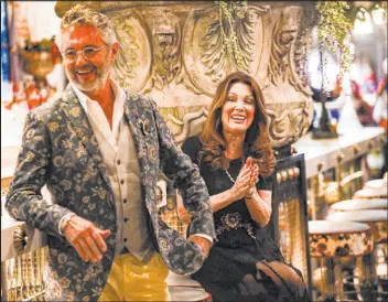  ?? ?? Lisa Vanderpump, right, laughs next to her design partner, Nick Alain, left, during an April meet-and-greet event at her new restaurant Vanderpump à Paris.