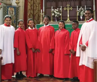  ?? Photo: Peter Stockwell ?? Anelisa Kelemi, left, with the new choristers, Siyolisa Sandi, Khazimla Gedze, Sixolile Mafani, Alizwa Tom, Ambesa Cagwe and head Chorister, Kutlwano Kepadisa.