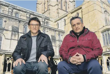  ??  ?? Film directors Anthony, left, and Joe Russo, who have been shooting scenes from the new Marvel Avengers movie at Durham Cathedral.