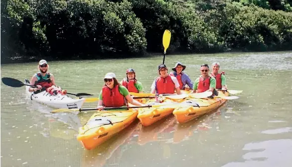  ?? SUPPLIED ?? Green party members kayak Lucas Creek as a part of raising awareness for the Swimmable Rivers campaign.