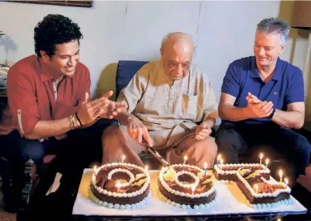  ?? PTI ?? Centurion: Sachin Tendulkar and Steve Waugh had visited Vasant Raiji to wish him for his 100th birthday on January 26.