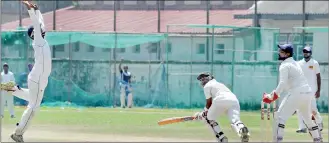  ??  ?? Air Force batsman Lahiru Sri Lakmal made an impressive unbeaten 54 against Ragama CC
- Pic by Ranjith Perera