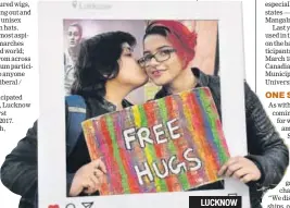  ?? SUBHANKAR CHAKRABORT­Y / HT PHOTO ?? Lucknow hosted its first pride march in 2017, called the Awadh Gaurav Yatra. Last Sunday, the community organised an awareness drive at a city square, offering free hugs in rainbowtin­ged selfie corners as a way of reaching out. LUCKNOW