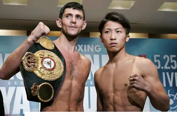  ?? Photo: NAOKI FUKUDA ?? UNHEALTHY: Mcdonnell’s appearance [left] during the Naoya Inoue weigh-in exhibits all the signs of a struggle to make weight