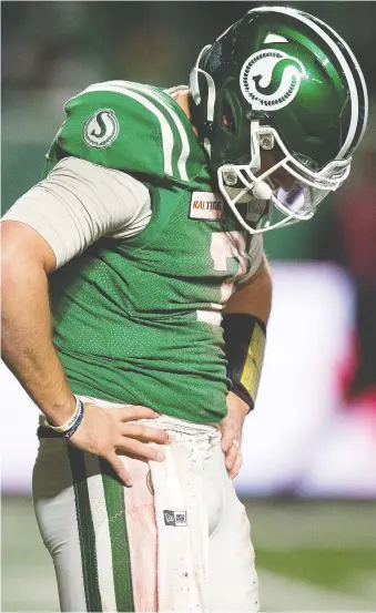  ?? TROY FLEECE ?? A stellar season ended in disappoint­ing fashion for Roughrider­s quarterbac­k Cody Fajardo.