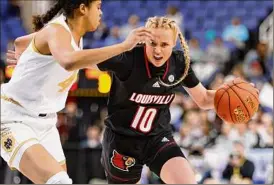  ?? Lance King / Getty Images ?? Hailey Van Lith scored 15 points to lead Louisville to an upset over Notre Dame and a spot in the ACC Tournament championsh­ip.