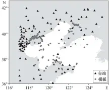  ??  ?? 图 4渤海地区台站以及所­使用的模板地震分布F­ig. 4 Distributi­on of stations and templates used in Bohai Bay area