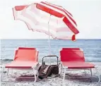  ??  ?? Ikea has breathed new life into a classic: A powder-coated steel HÅMÖ sun lounger, $34.99, paired with the RAMSÖ parasols, $12.99.