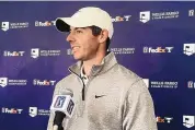  ?? BEN NUCKOLS/ASSOCIATED PRESS ?? Rory McIlroy speaks to reporters Wednesday at the Wells Fargo Championsh­ip at TPC Potomac at Avenel Farm in Potomac, Md.