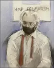  ?? Elizabeth Cook/PA via AP ?? This sketch depicts Julian Assange as he appears by video link Wednesday at the High Court in London.