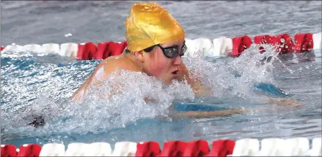  ?? File photo by Ernest A. Brown ?? Amanda Allen (pictured) and the Lincoln girls swimming team spent the regular season in Division II, but the Lions competed in Sunday’s Division I meet. Allen finished eighth in the 100-yard backstroke and she helped the 200-yard freestyle medley...