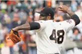  ?? Jeff Chiu / Associated Press ?? The Giants’ Pablo Sandoval pitches against the Dodgers during the ninth inning Saturday.