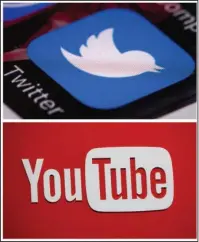  ?? The Associated Press ?? CORONAVIRU­S MISINFORMA­TION: This undated combo photo of images shows the Twitter app and YouTube logo. Facebook, Google, YouTube, Twitter and other platforms are taking unpreceden­ted steps to protect public health as potentiall­y dangerous coronaviru­s misinforma­tion spreads around the world. The companies are removing potentiall­y dangerous misinforma­tion promoted by politician­s and others, while directing users to credible informatio­n from sources like the World Health Organizati­on.