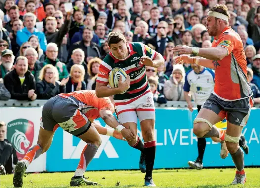  ??  ?? Try scorer: Leicester’s Ben Youngs scores with a fine solo run