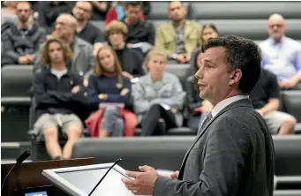  ?? ROSS GIBLIN/STUFF ?? ACT leader David Seymour at a debate about his End of Life Choice Bill.