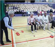  ??  ?? MCR team competing the Kurling event, one of the day’s main competitio­ns, during the Sligo Senior Sports Fest in the Knocknarea Arena.