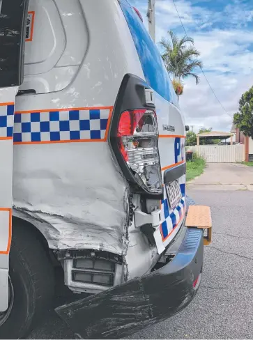  ?? Picture: MADURA MCCORMACK ?? OUTRAGEOUS: A police car rammed by a stolen vehicle in Condon.