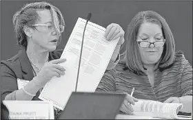  ?? AP/South Florida Sun-Sentinel/MIKE STOCKER ?? Broward County Canvassing Board members Betsy Benson (left) and Deborah Carpenter-Toye review ballots Saturday in the waning hours of a hand recount in the state’s hotly contested U.S. Senate race.