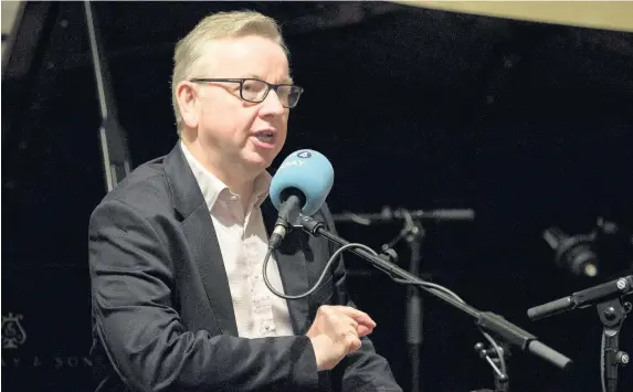  ?? RICK FINDLER ?? Environmen­t Secretary Michael Gove speaking to BBC Radio 4 presenter John Humphrys at Wigmore Hall in central London. Below, Lord Kinnock