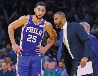  ?? CHRIS SZAGOLA/AP ?? Sixers assistant Ime Udoka (with Ben Simmons) might check all the boxes for the Bulls’ job.