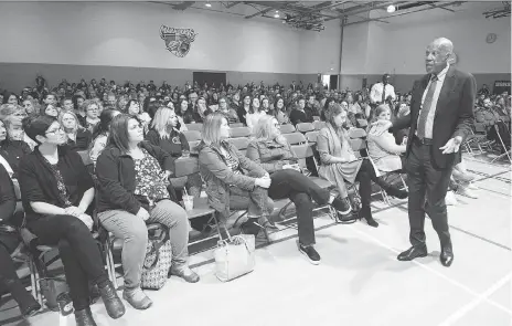  ?? TROY FLEECE ?? Terrence Roberts, one of the Little Rock Nine who defied the governor of Arkansas when he refused to follow the law disbanding segregated U.S. schools, spoke with teachers in Regina on Thursday. He says racism is not going away any time soon, but he has hope that things can change.