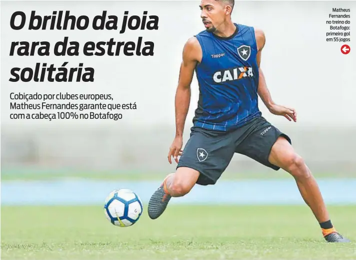  ?? VITOR SILVA/SSPRESS/BOTAFOGO. ?? Matheus Fernandes no treino do Botafogo: primeiro gol em 55 jogos