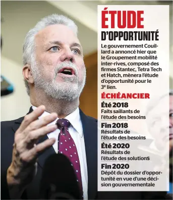  ?? PHOTO SIMON CLARK ?? Le premier ministre du Québec, Philippe Couillard, a prononcé un discours, hier, devant la Chambre de commerce et d’industrie de Québec, au Château Laurier.