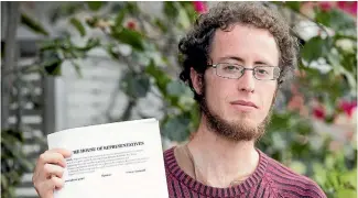  ?? PHOTO: FAIRFAX NZ ?? Wiremu Demchick has presented a petition to Parliament asking for the Government to apologise to men charged for consensual homosexual acts, and pardon any conviction­s for such acts.