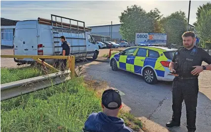  ?? ?? Police were called to the Avonmouth Depot of Anglian Home Improvemen­ts as a disgruntle­d subcontrac­tor blockaded the entrance in a dispute over payments