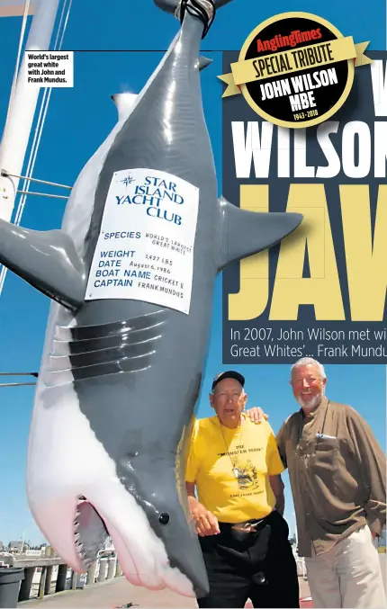  ??  ?? World’s largest great white with John and Frank Mundus.