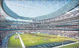  ?? HKS ?? AN ARTIST’S RENDERING depicts the football stadium being built on a 298acre site in Inglewood where Hollywood Park racetrack once stood.