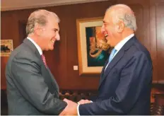  ?? Online ?? Pakistan Foreign Minister Shah Mehmood Qureshi meets US special envoy Zalmay Khalilzad in Islamabad yesterday to discuss the Afghan peace process.