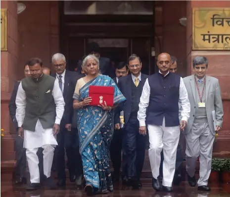  ?? EPA ?? India’s Finance Minister Nirmala Sitharaman leaves her office as she heads to parliament to present the country’s budget