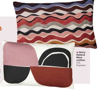  ?? ?? Comoe embroidere­d cushion cover,
£18, La Redoute
Henry Holland Wave cushion, £22, Freemans